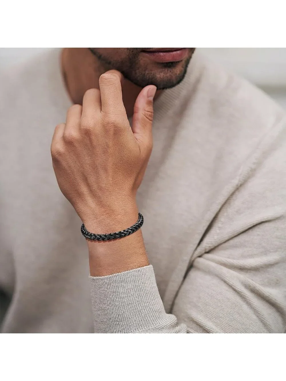 Men's Stainless Steel Franco Chain Bracelet with Fold Over Clasp - Stylish